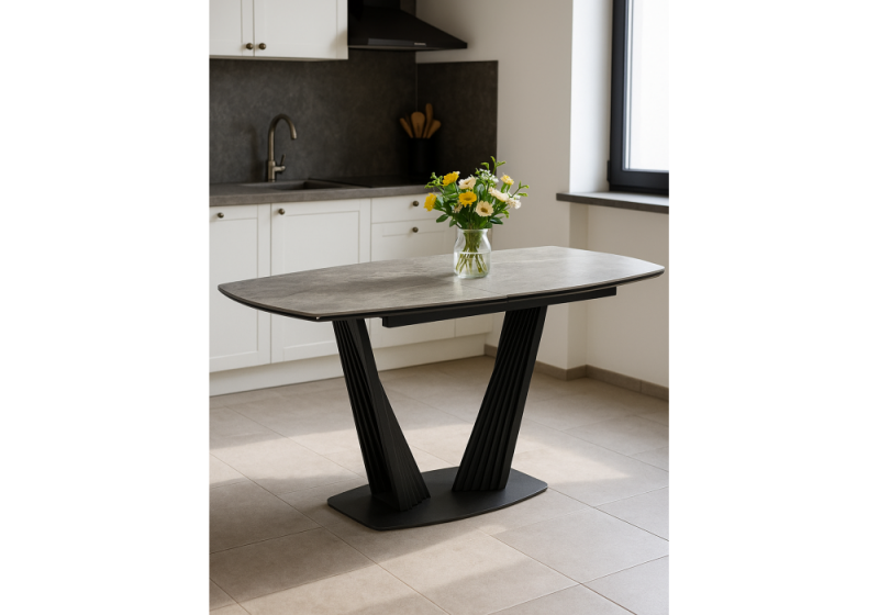 Керамический стол Вейл 140(180)х80 larka grey / черный (80x75)